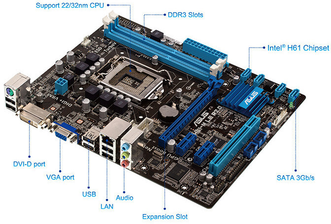 مادربرد دست دوم m/b asus p8h61-m le